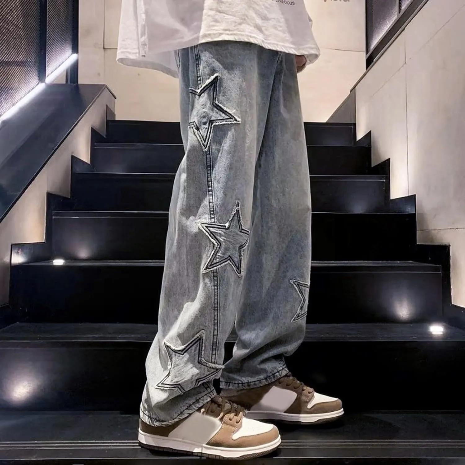 Star Jeans for Women Men Baggy Y2k Pants High Waisted Hip Hop Streetwear Embroidery Boyfriend Pants Harajuku Denim Pants