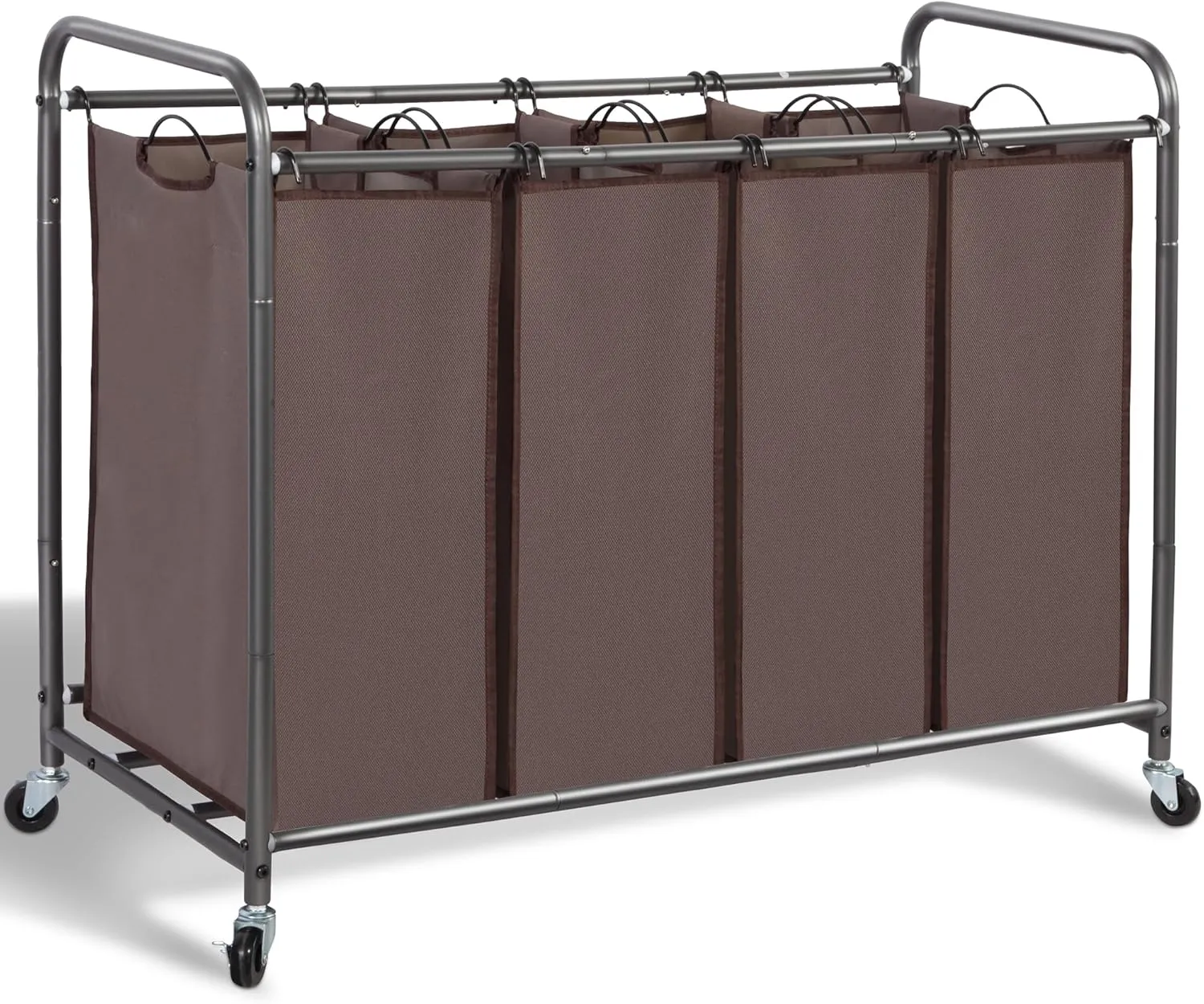 STORAGE MANIAC Laundry Sorter, 4 Section, Laundry Hamper with Wheels, Eco-friendly, Portable, Removable, Waterproof, Brown