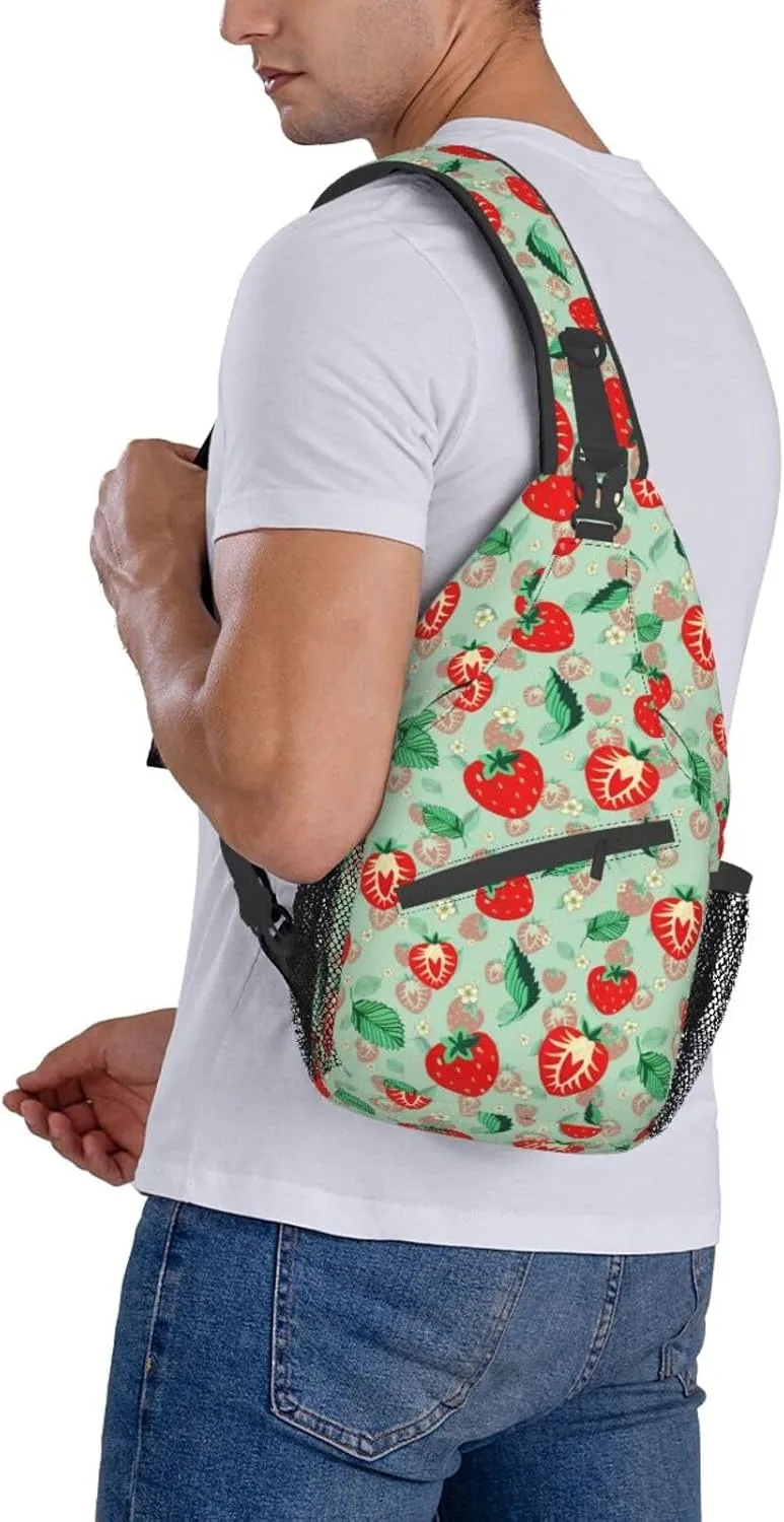 Strawberry Sling Backpack Chest Bag Crossbody Shoulder Bag Gym Cycling Travel Hiking Daypack For Men Women