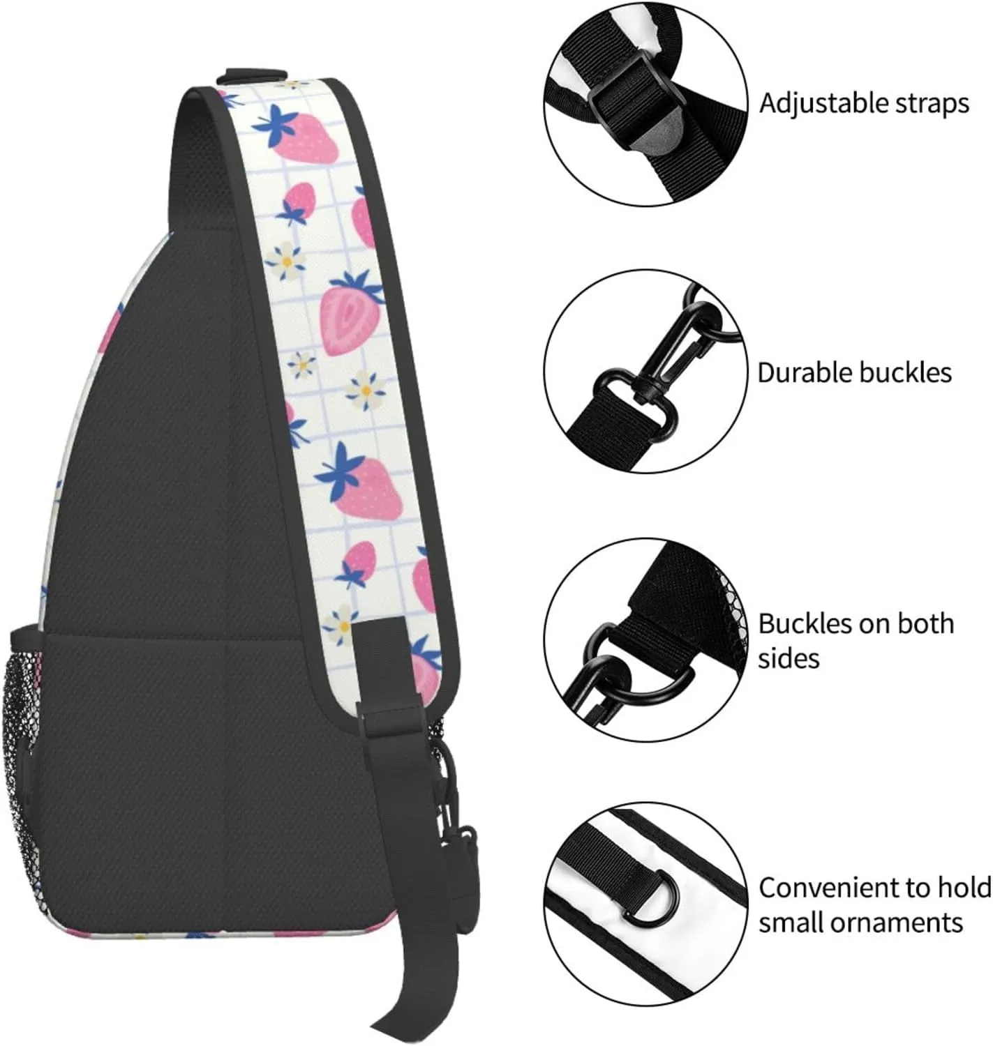 Strawberry Sling Backpack Chest Bag Crossbody Shoulder Bag Gym Cycling Travel Hiking Daypack For Men Women