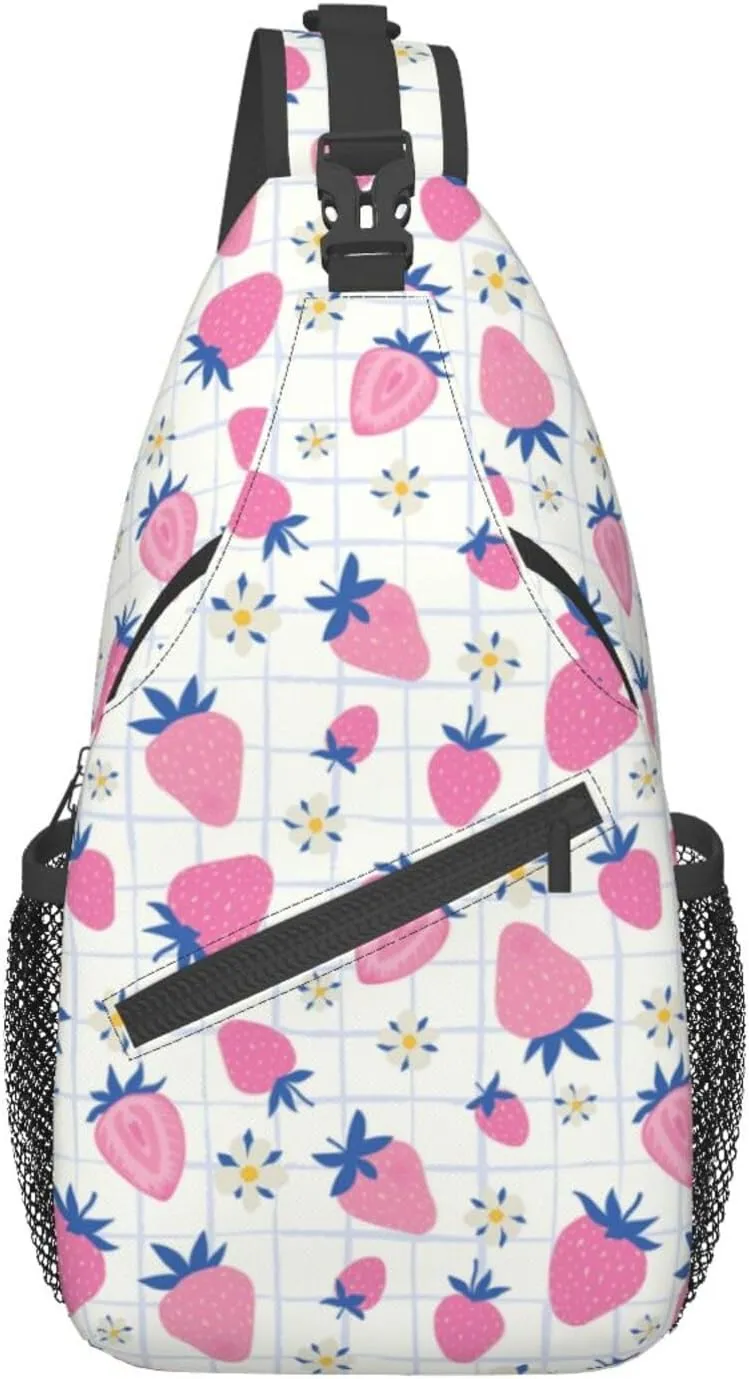 Strawberry Sling Backpack Chest Bag Crossbody Shoulder Bag Gym Cycling Travel Hiking Daypack For Men Women