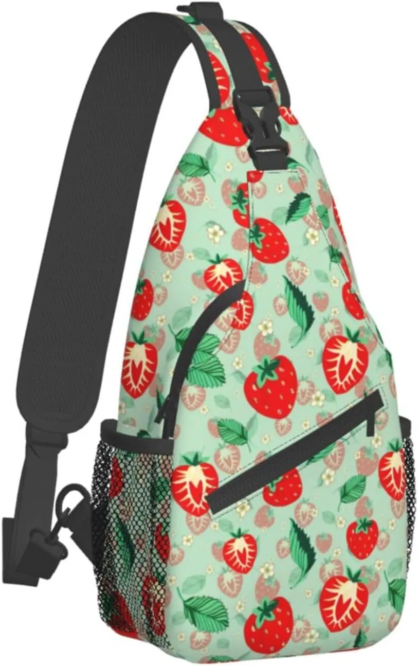 Strawberry Sling Backpack Chest Bag Crossbody Shoulder Bag Gym Cycling Travel Hiking Daypack For Men Women