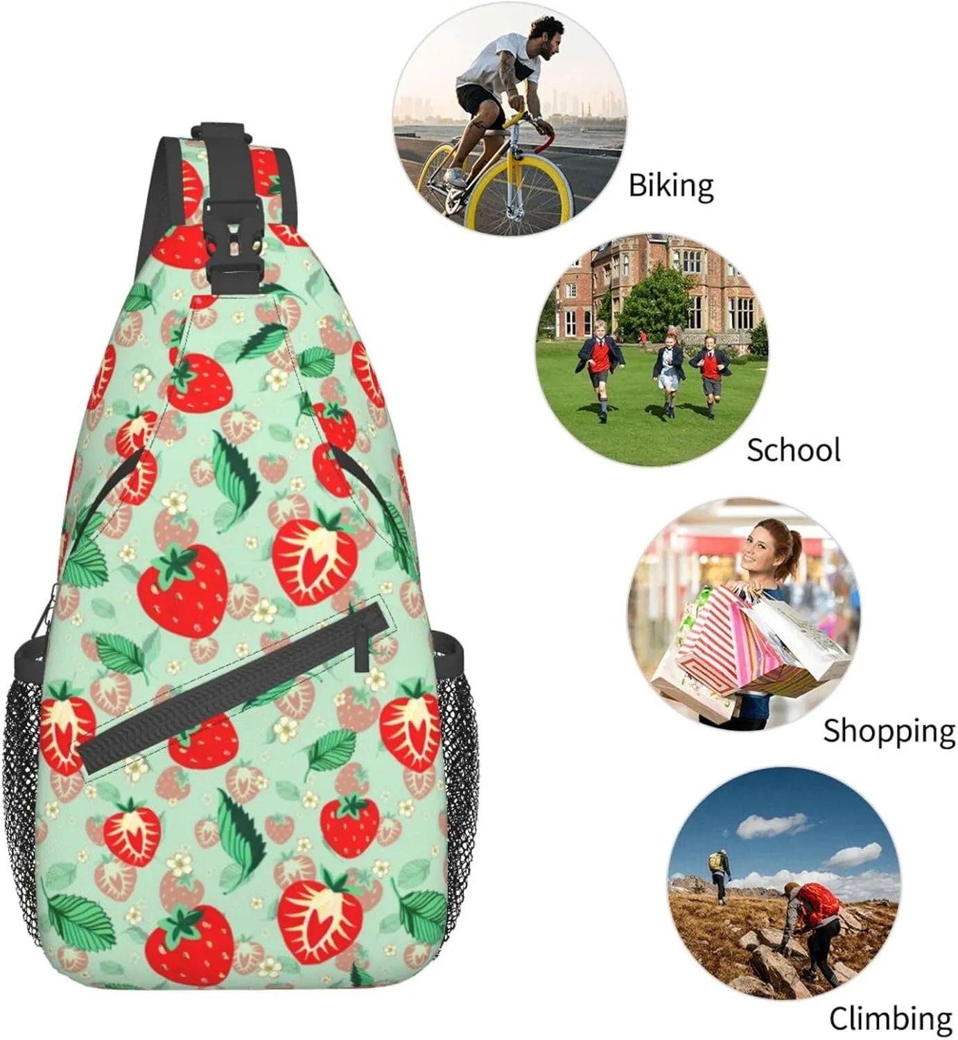 Strawberry Sling Backpack Chest Bag Crossbody Shoulder Bag Gym Cycling Travel Hiking Daypack For Men Women