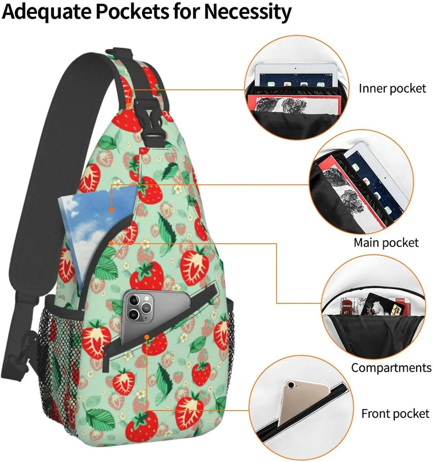 Strawberry Sling Backpack Chest Bag Crossbody Shoulder Bag Gym Cycling Travel Hiking Daypack For Men Women