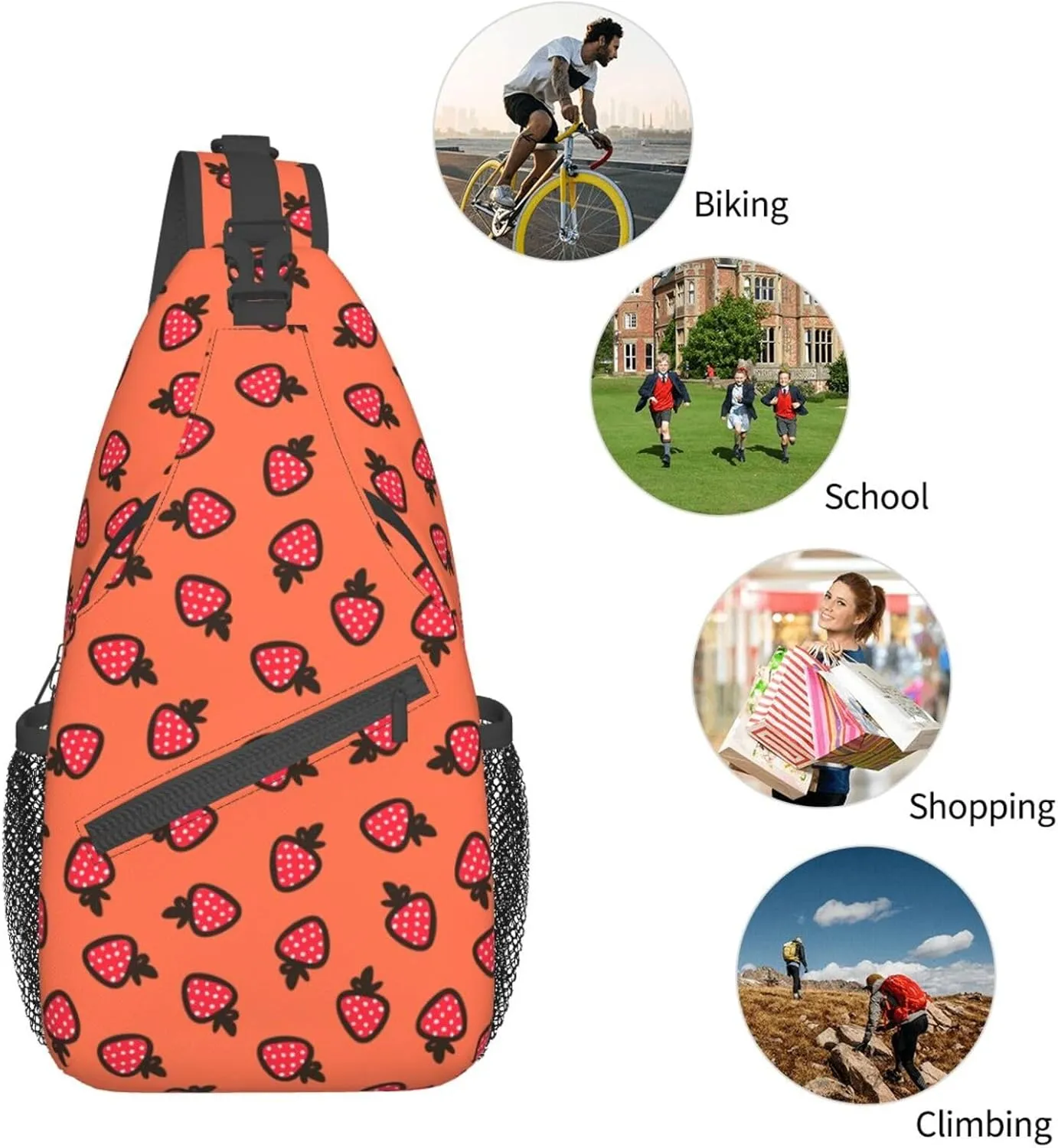 Strawberry Sling Backpack Chest Bag Crossbody Shoulder Bag Gym Cycling Travel Hiking Daypack For Men Women