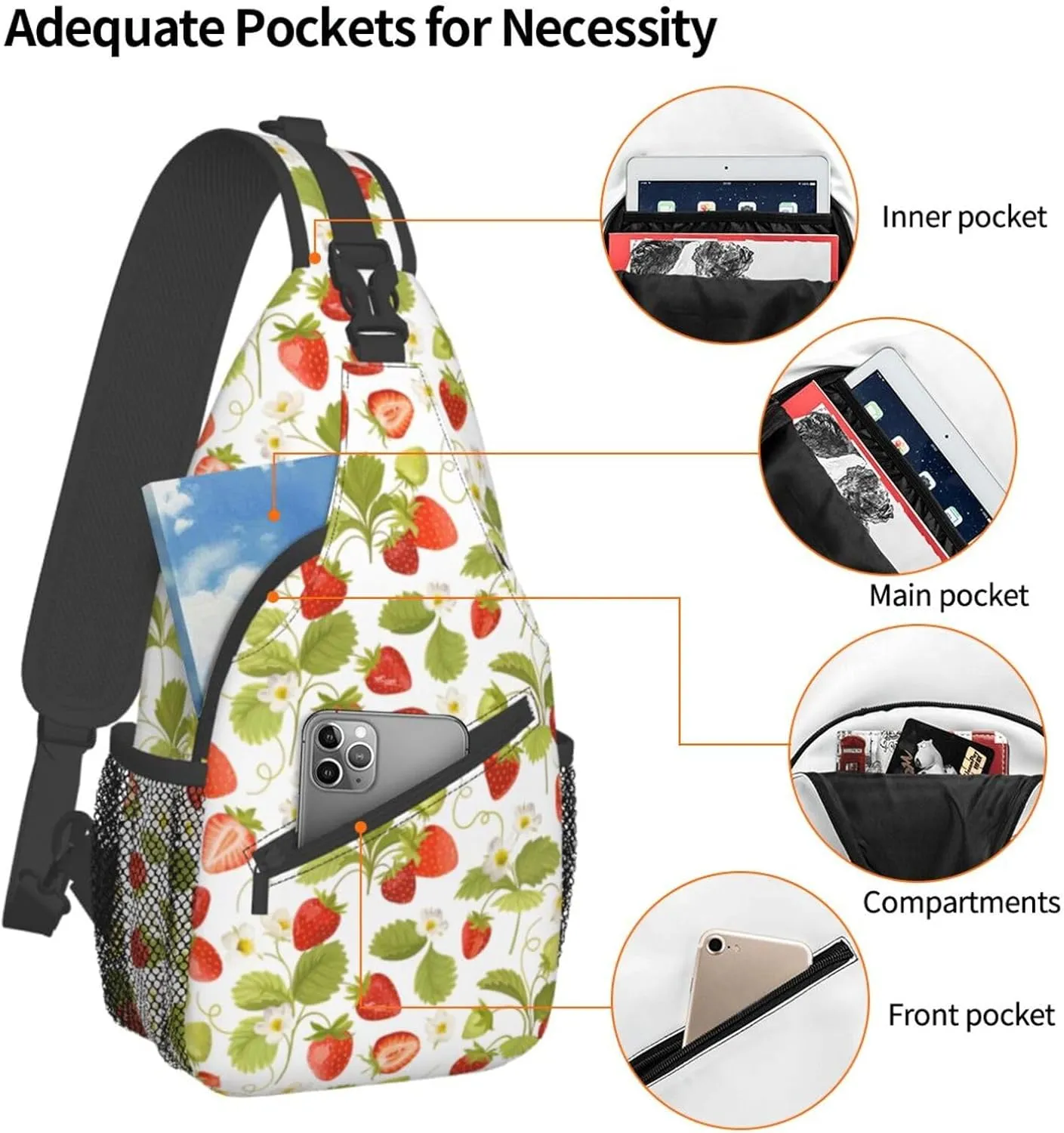 Strawberry Sling Backpack Chest Bag Crossbody Shoulder Bag Gym Cycling Travel Hiking Daypack For Men Women