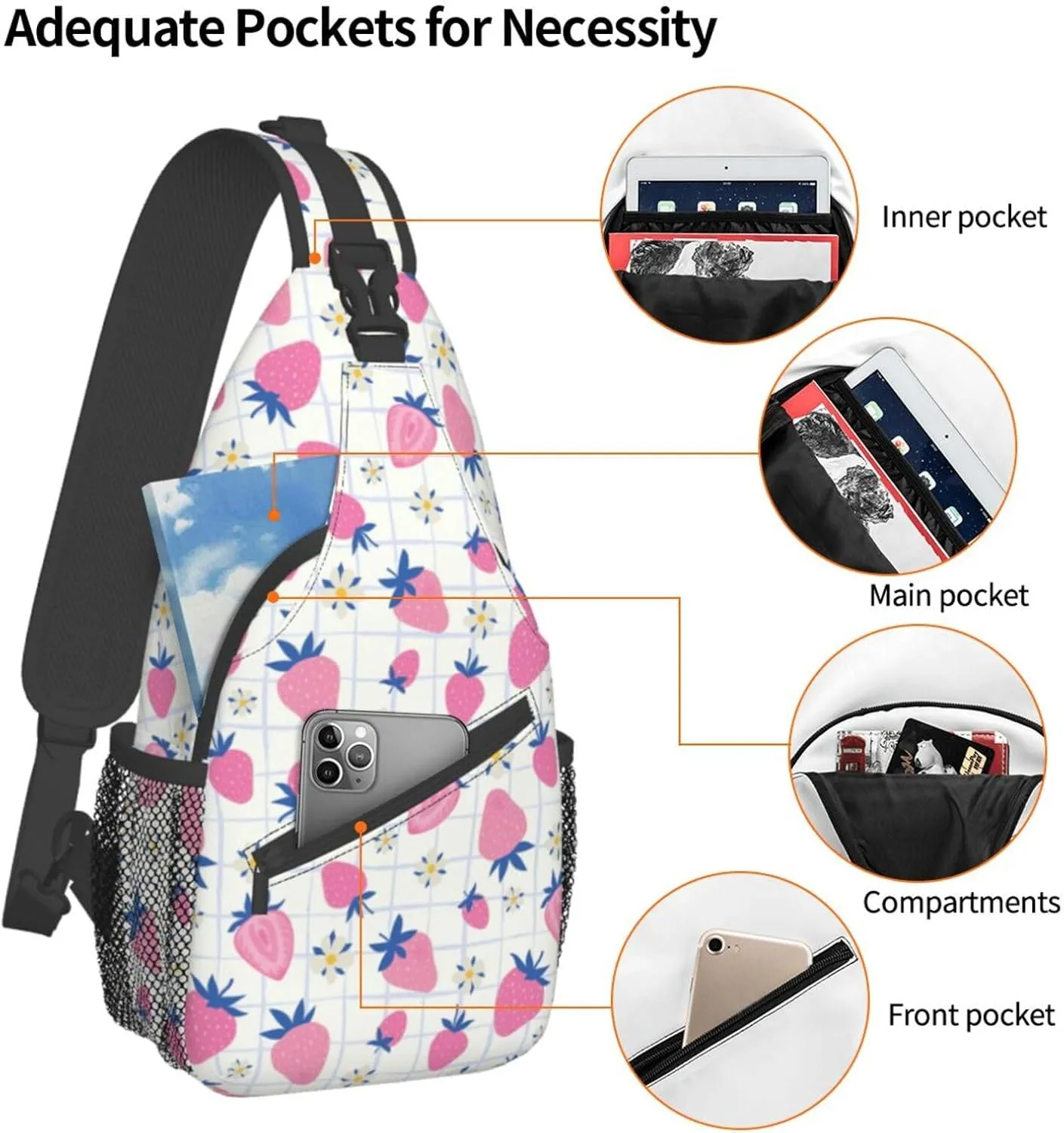 Strawberry Sling Backpack Chest Bag Crossbody Shoulder Bag Gym Cycling Travel Hiking Daypack For Men Women