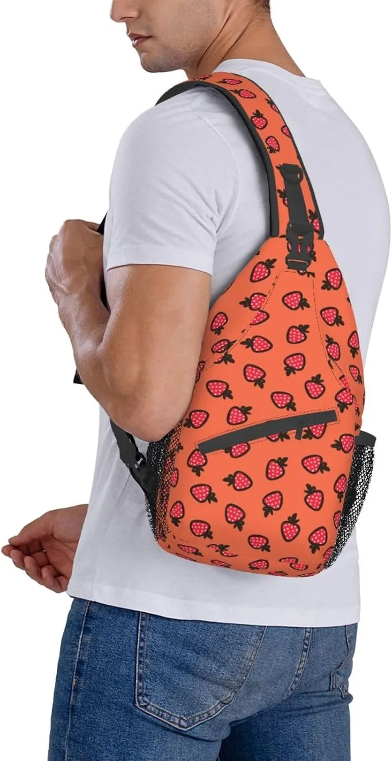 Strawberry Sling Backpack Chest Bag Crossbody Shoulder Bag Gym Cycling Travel Hiking Daypack For Men Women
