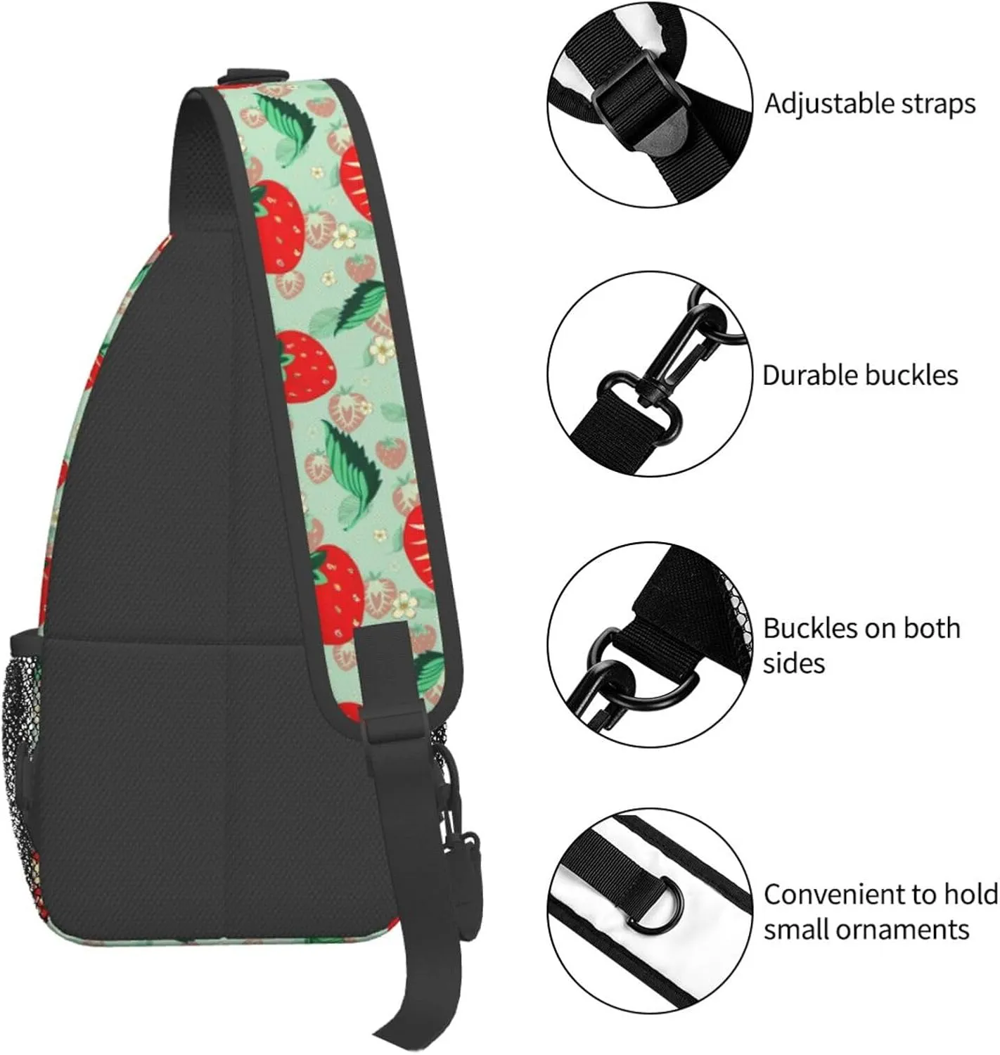 Strawberry Sling Backpack Chest Bag Crossbody Shoulder Bag Gym Cycling Travel Hiking Daypack For Men Women