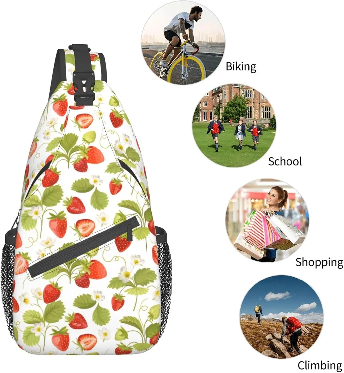 Strawberry Sling Backpack Chest Bag Crossbody Shoulder Bag Gym Cycling Travel Hiking Daypack For Men Women