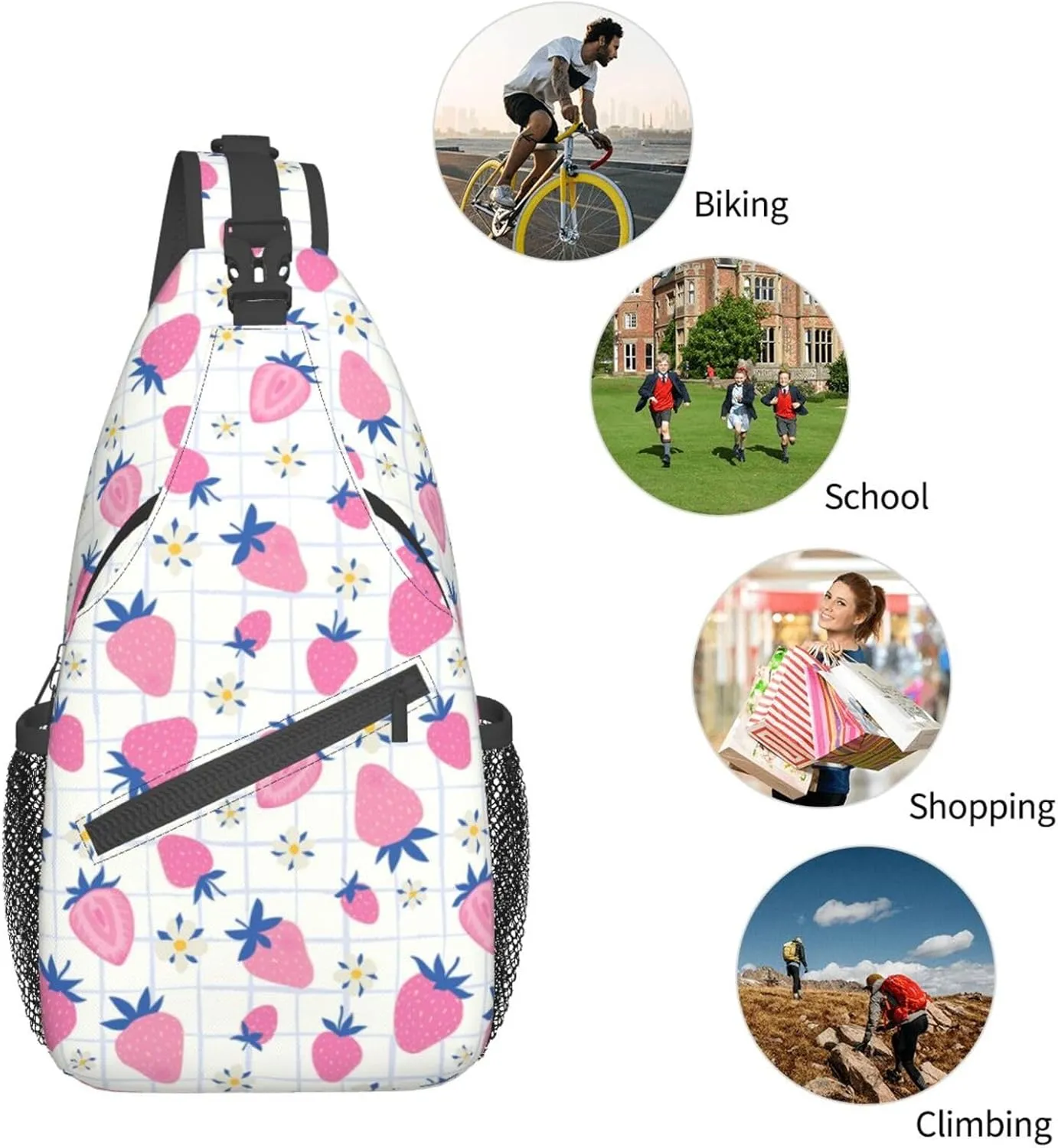 Strawberry Sling Backpack Chest Bag Crossbody Shoulder Bag Gym Cycling Travel Hiking Daypack For Men Women