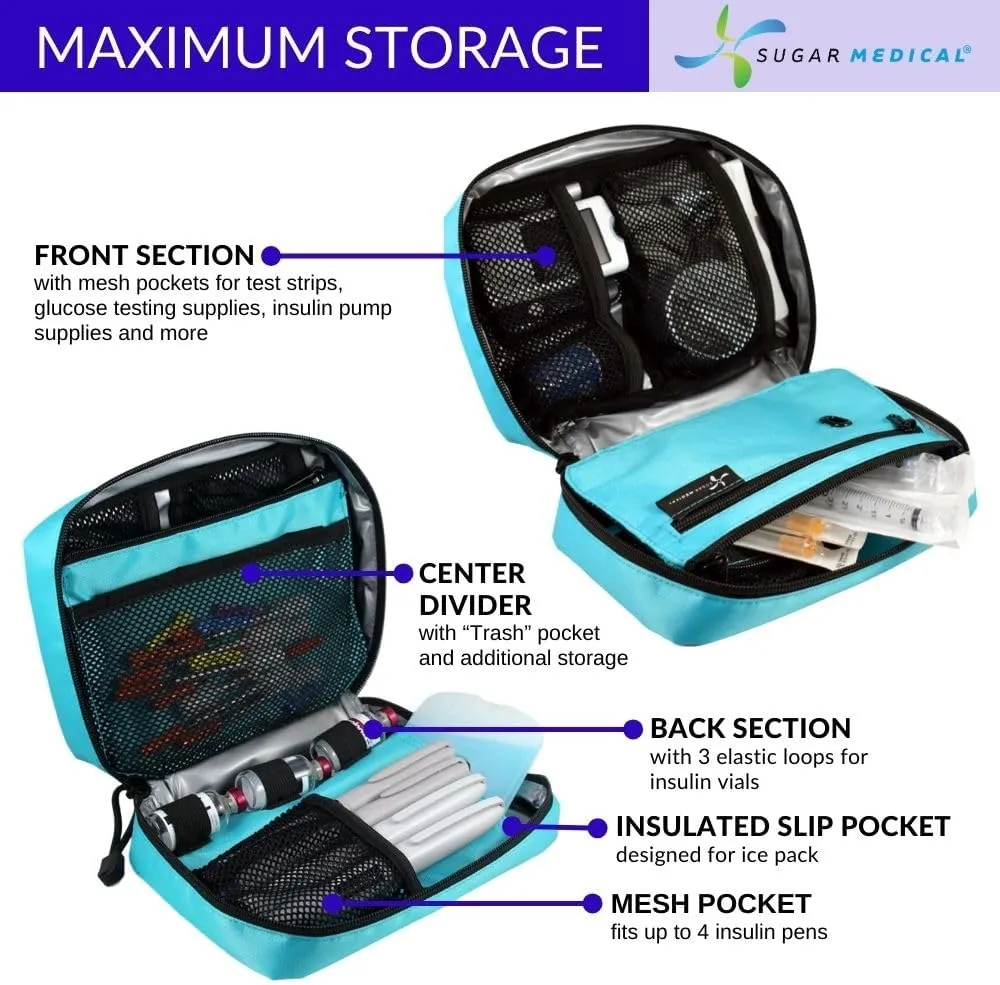Sugar Medical Insulated Diabetes Organizer | Diabetes Supply Case | Diabetic Care Products | Diabetic Supplies Travel Case | Insulin Pen Case | Glucose Meter Case
