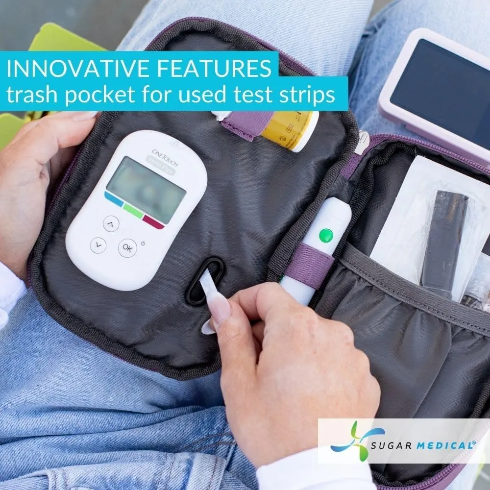 Sugar Medical Insulated Diabetes Supply Bag – Glucose Meter Case & Diabetic Organizer | Crossbody or Belt Bag for Insulin, Test Strips, Lancets & More. (Misty Purple)