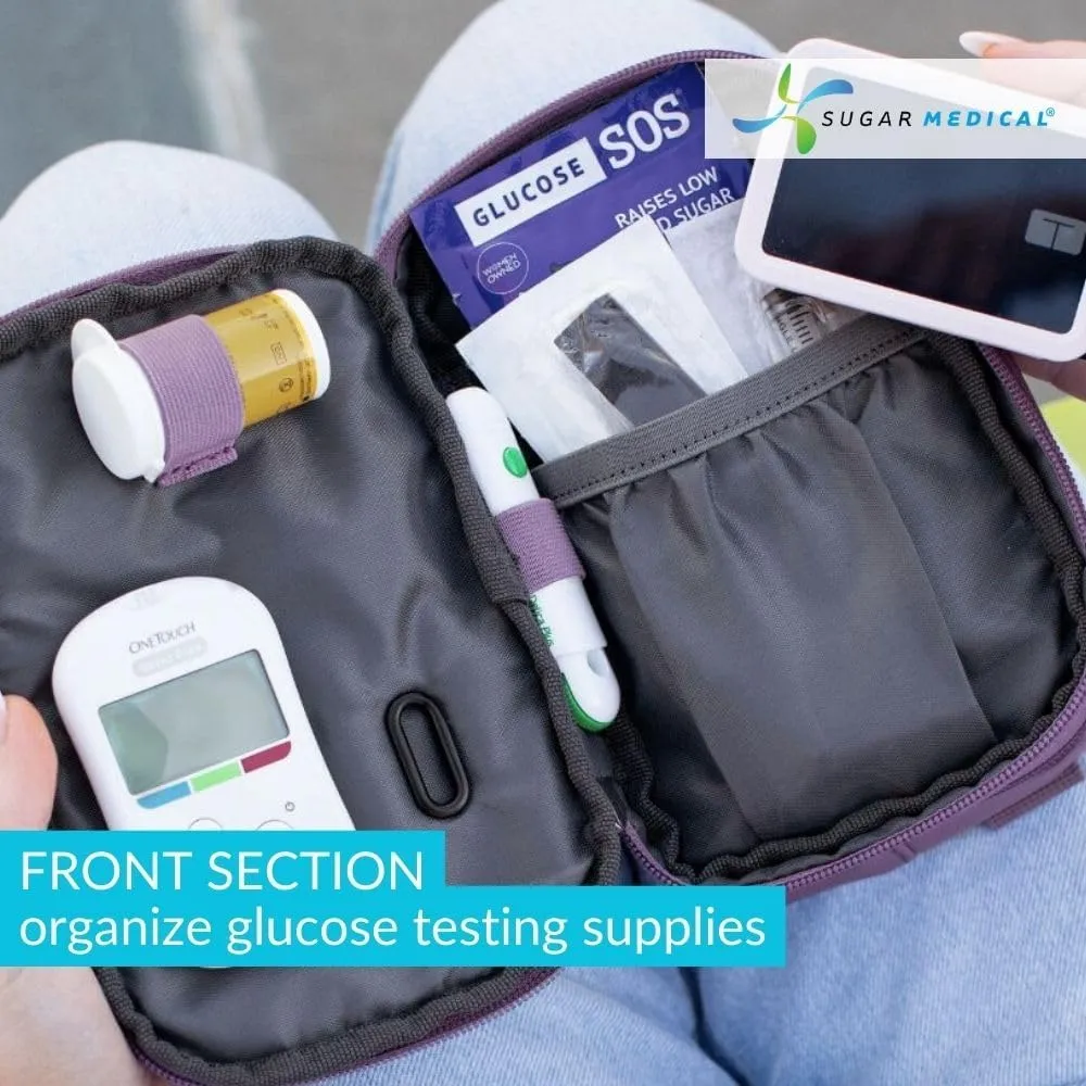 Sugar Medical Insulated Diabetes Supply Bag – Glucose Meter Case & Diabetic Organizer | Crossbody or Belt Bag for Insulin, Test Strips, Lancets & More. (Misty Purple)
