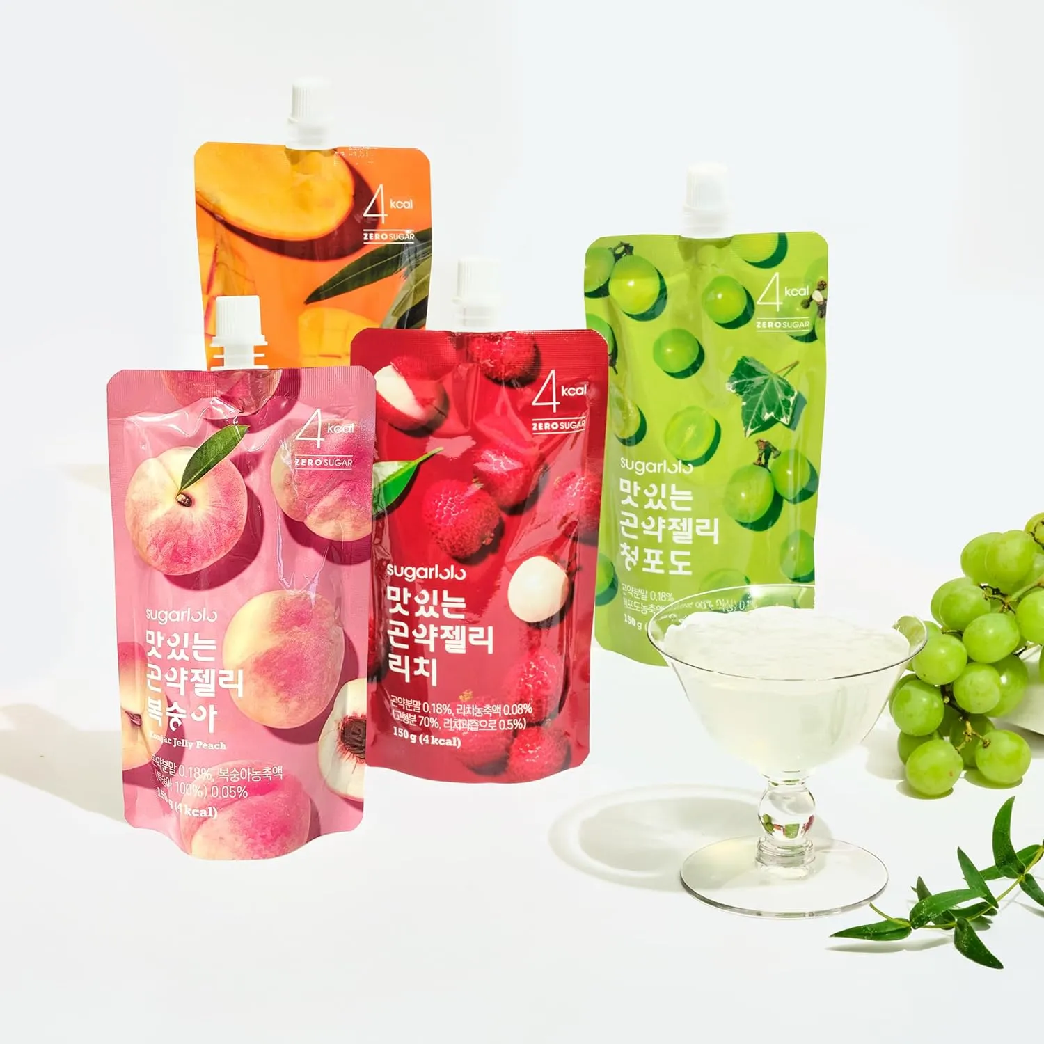 Sugarlolo Konjac Sweet Lychee Jelly Snack - Vegan Jello with Zero Sugar | Only 4 Calories per Pouch | Low Calorie Korean Snacks5.29 Oz (150g) | 10 Pack