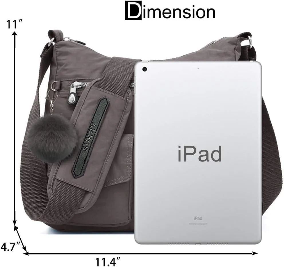 SUKRY Nylon Crossbody Bag for Women with Anti theft RFID Pocket, Waterproof Shoulder Bag Travel Purses and Handbag