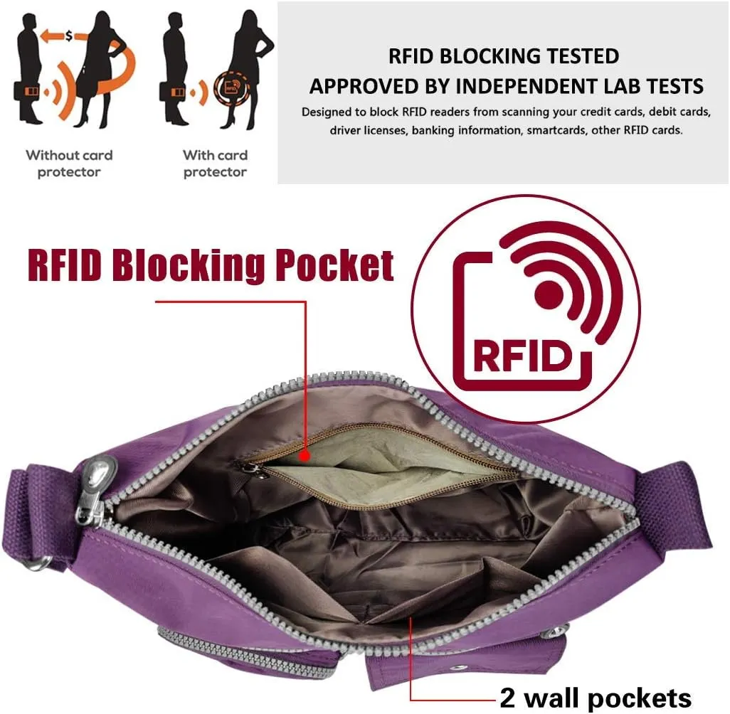 SUKRY Nylon Crossbody Bag for Women with Anti theft RFID Pocket, Waterproof Shoulder Bag Travel Purses and Handbag