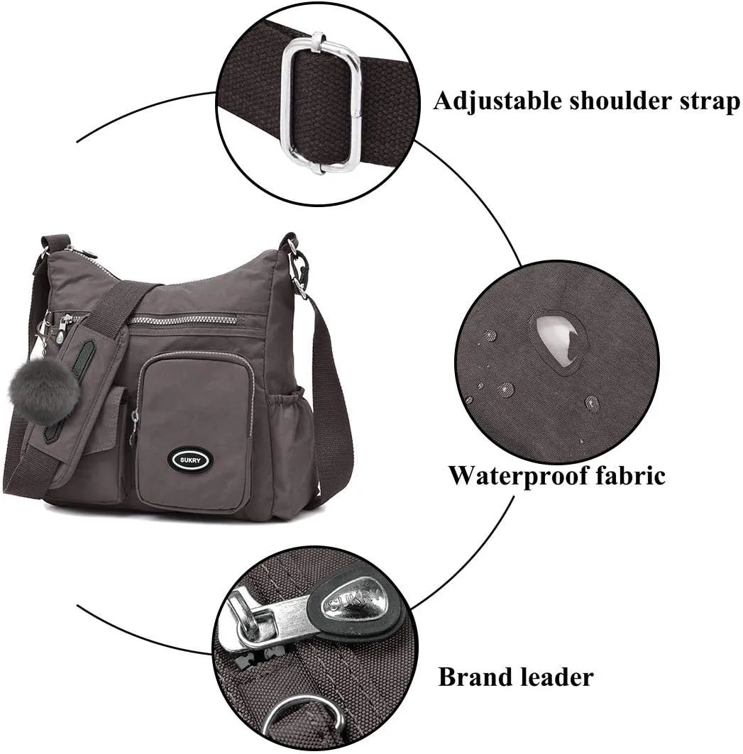 SUKRY Nylon Crossbody Bag for Women with Anti theft RFID Pocket, Waterproof Shoulder Bag Travel Purses and Handbag
