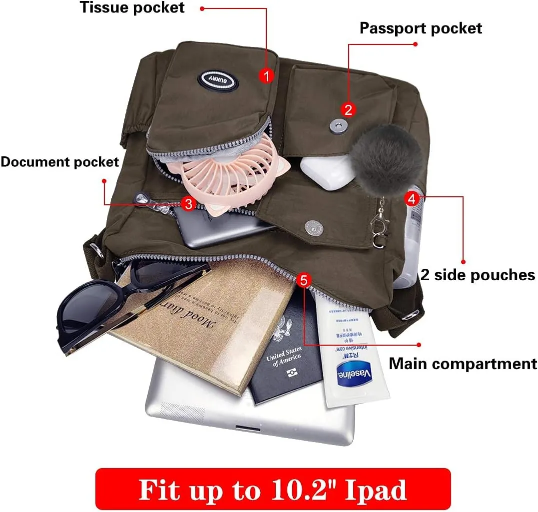 SUKRY Nylon Crossbody Bag for Women with Anti theft RFID Pocket, Waterproof Shoulder Bag Travel Purses and Handbag