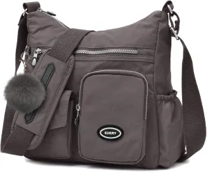 SUKRY Nylon Crossbody Bag for Women with Anti theft RFID Pocket, Waterproof Shoulder Bag Travel Purses and Handbag