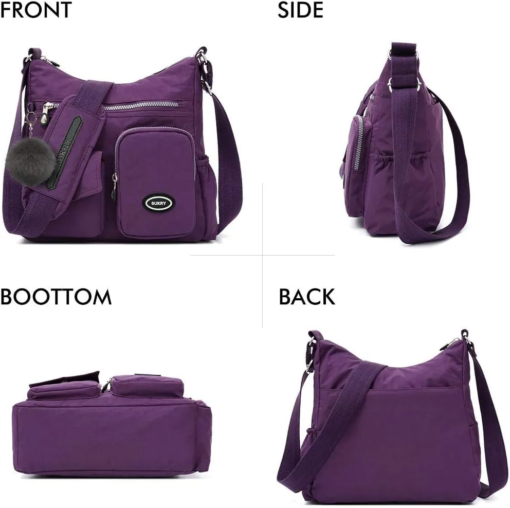 SUKRY Nylon Crossbody Bag for Women with Anti theft RFID Pocket, Waterproof Shoulder Bag Travel Purses and Handbag