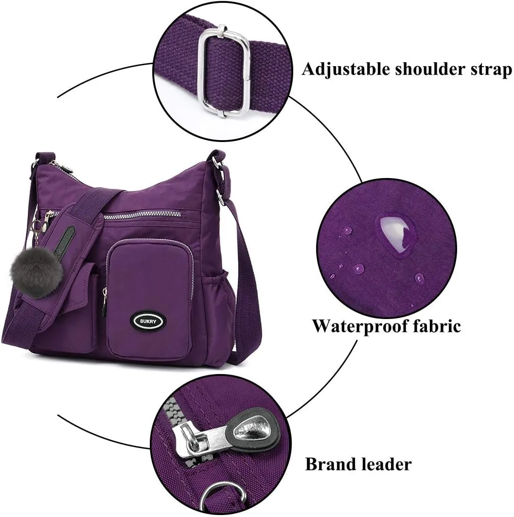 SUKRY Nylon Crossbody Bag for Women with Anti theft RFID Pocket, Waterproof Shoulder Bag Travel Purses and Handbag