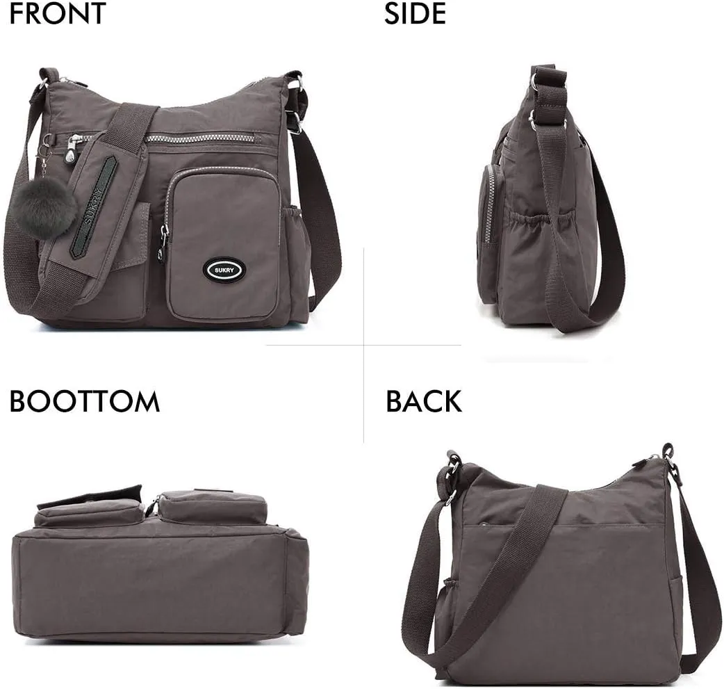 SUKRY Nylon Crossbody Bag for Women with Anti theft RFID Pocket, Waterproof Shoulder Bag Travel Purses and Handbag