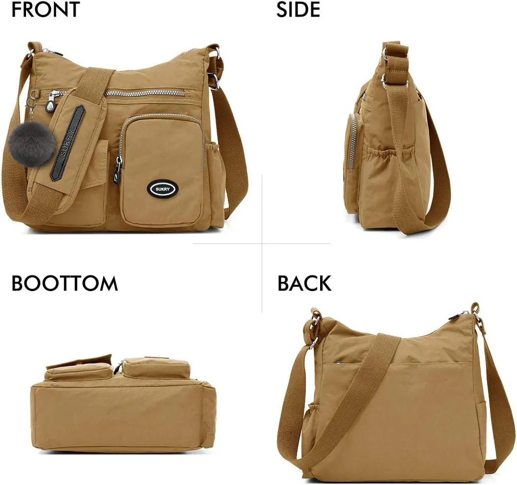 SUKRY Nylon Crossbody Bag for Women with Anti theft RFID Pocket, Waterproof Shoulder Bag Travel Purses and Handbag