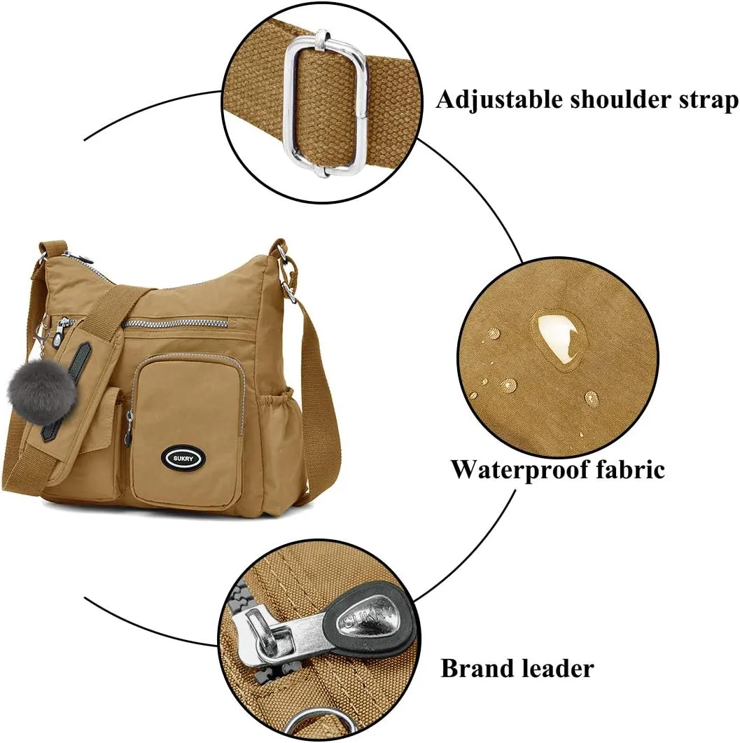 SUKRY Nylon Crossbody Bag for Women with Anti theft RFID Pocket, Waterproof Shoulder Bag Travel Purses and Handbag