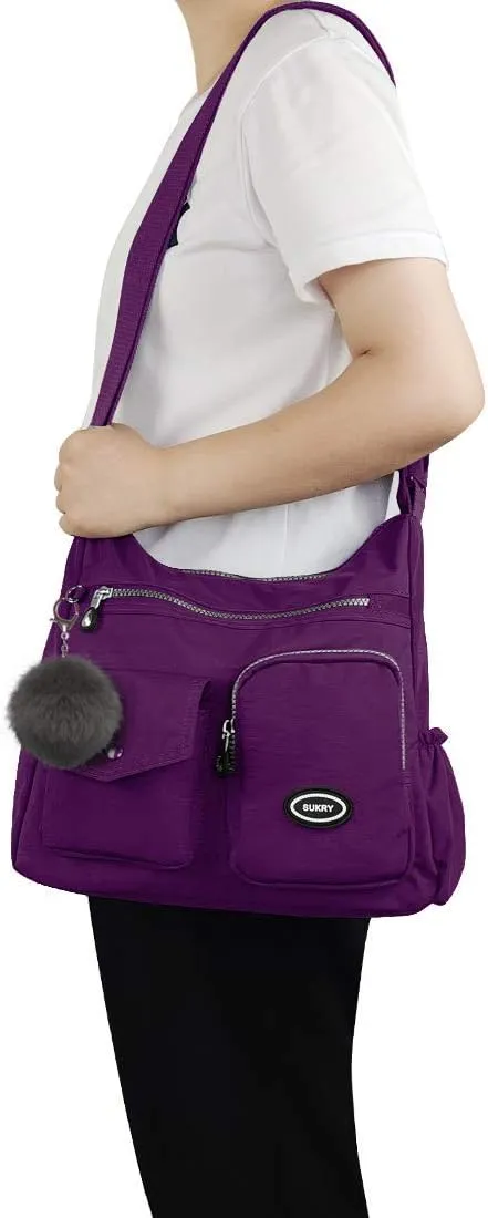 SUKRY Nylon Crossbody Bag for Women with Anti theft RFID Pocket, Waterproof Shoulder Bag Travel Purses and Handbag
