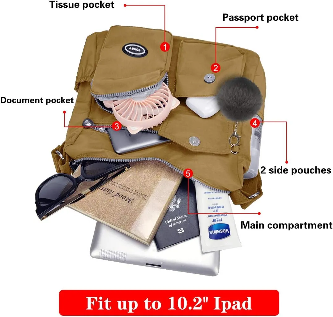 SUKRY Nylon Crossbody Bag for Women with Anti theft RFID Pocket, Waterproof Shoulder Bag Travel Purses and Handbag
