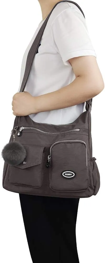 SUKRY Nylon Crossbody Bag for Women with Anti theft RFID Pocket, Waterproof Shoulder Bag Travel Purses and Handbag