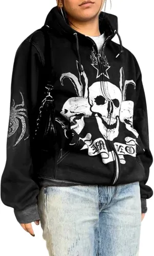 Sumleno Fairy Grunge Clothes Alt Emo Clothing Y2k Zip Up Hoodie Oversized Hooded Sweatshirt Harajuku Aesthetic Jacket