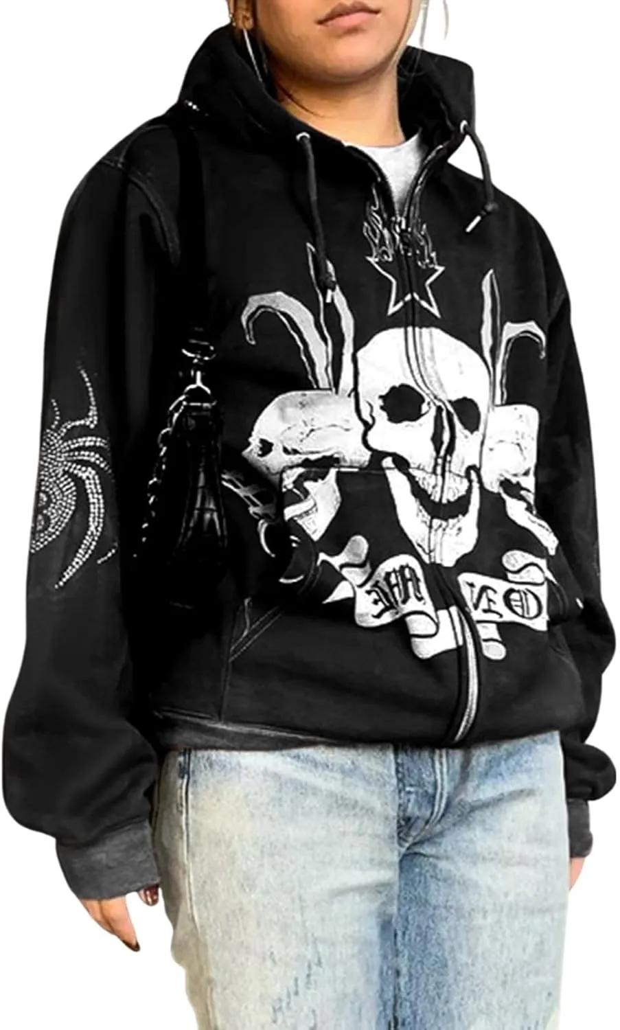 Sumleno Fairy Grunge Clothes Alt Emo Clothing Y2k Zip Up Hoodie Oversized Hooded Sweatshirt Harajuku Aesthetic Jacket