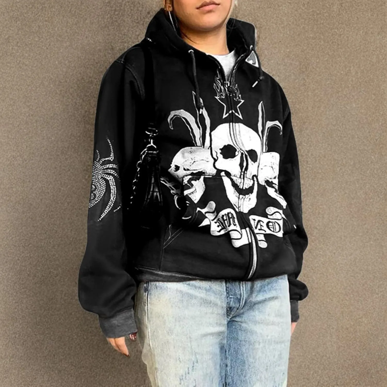 Sumleno Fairy Grunge Clothes Alt Emo Clothing Y2k Zip Up Hoodie Oversized Hooded Sweatshirt Harajuku Aesthetic Jacket