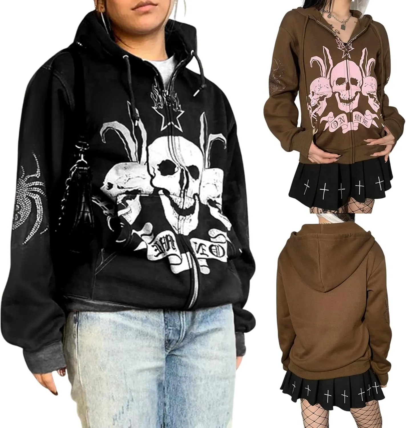 Sumleno Fairy Grunge Clothes Alt Emo Clothing Y2k Zip Up Hoodie Oversized Hooded Sweatshirt Harajuku Aesthetic Jacket