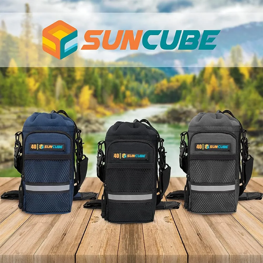 SUN CUBE Water Bottle Carrier with Strap, Insulated Water Bottle Carrier Bag with Phone Pocket Pouch, Sleeve Sling Purse Crossbody Bottle Holder for Walking, Sports, Hiking Accessories 40/64 oz
