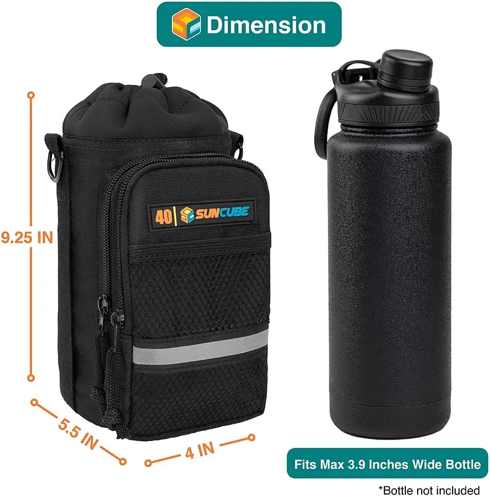 SUN CUBE Water Bottle Carrier with Strap, Insulated Water Bottle Carrier Bag with Phone Pocket Pouch, Sleeve Sling Purse Crossbody Bottle Holder for Walking, Sports, Hiking Accessories 40/64 oz