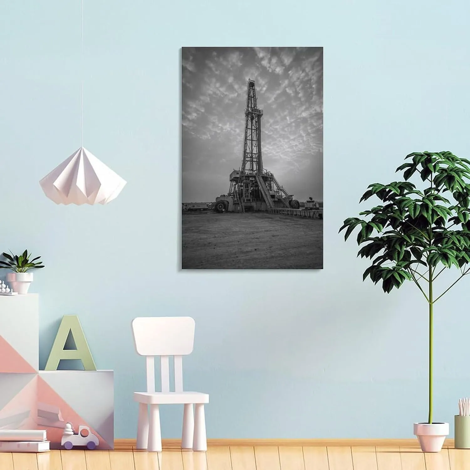Sunrise Oil Rig Poster Modern Engineering Room Aesthetic Wall Art Decor Canvas Print Canvas Art Poster And Wall Art Picture Print Modern Family Bedroom Decor Posters 08x12inch(20x30cm)