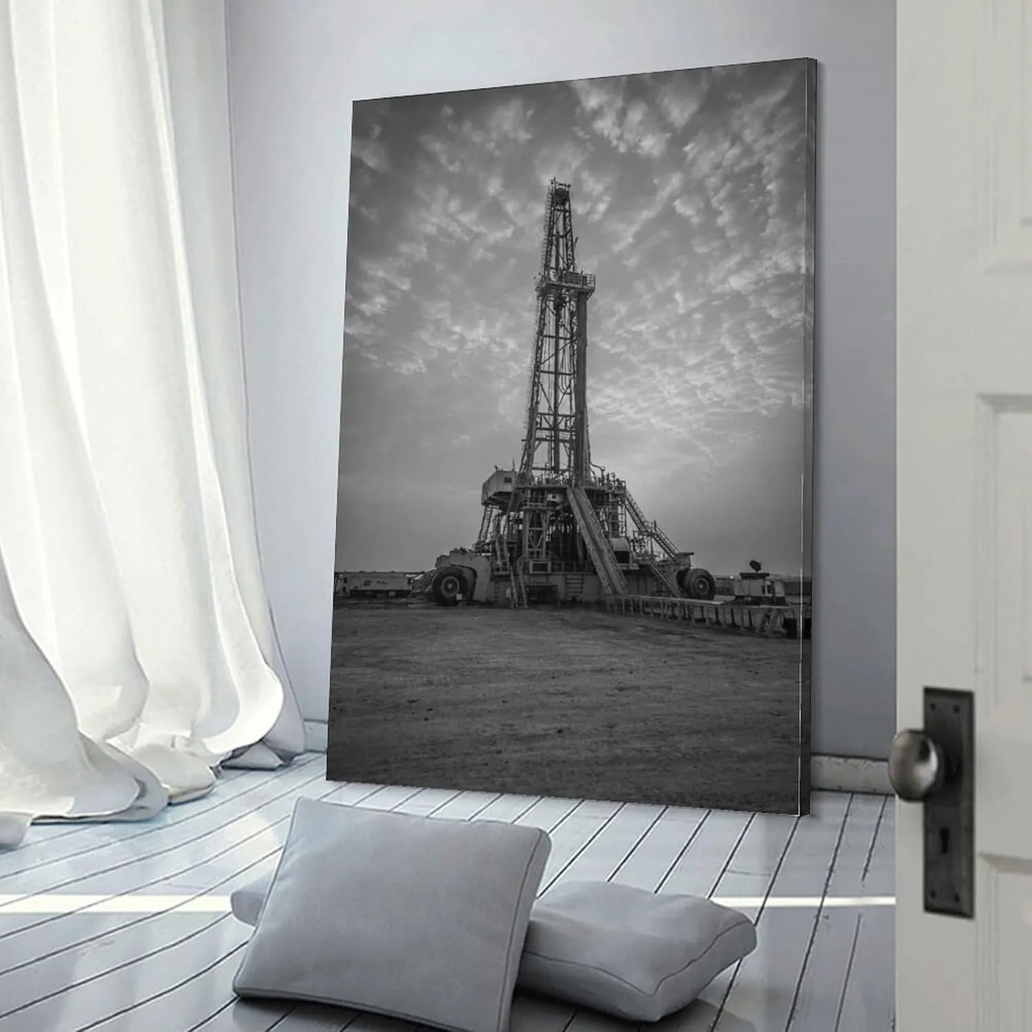 Sunrise Oil Rig Poster Modern Engineering Room Aesthetic Wall Art Decor Canvas Print Canvas Art Poster And Wall Art Picture Print Modern Family Bedroom Decor Posters 08x12inch(20x30cm)