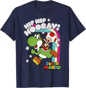 Super Mario Yoshi And Toad Hip Hip Hooray Rainbow T-Shirt