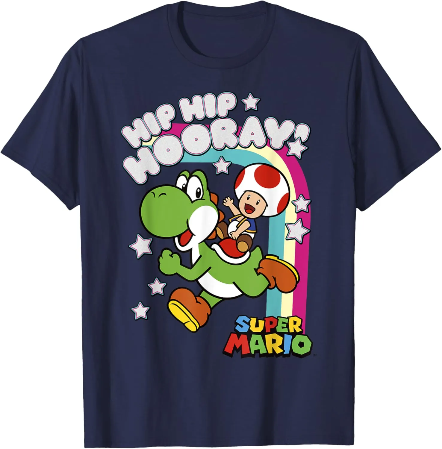 Super Mario Yoshi And Toad Hip Hip Hooray Rainbow T-Shirt