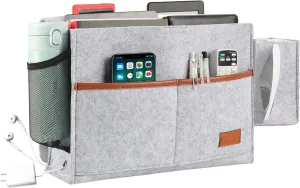 Surblue Bedside Caddy Felt Bed Storage Organizer Hanging Bag with Tissue Box and Water Bottle Pocket for Mattress, Sofa, Bunk Bed, Light Gray