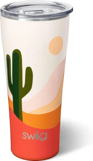 Swig Life 32oz Insulated Tumbler, Travel Coffee Tumbler with Lid, Cup Holder Friendly Travel Coffee Mug, Stainless Steel Thermos with Lid (Boho Desert)