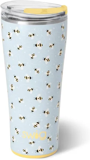 Swig Life 32oz Insulated Tumbler, Travel Coffee Tumbler with Lid, Cup Holder Friendly Travel Coffee Mug, Stainless Steel Thermos with Lid (Busy Bee)