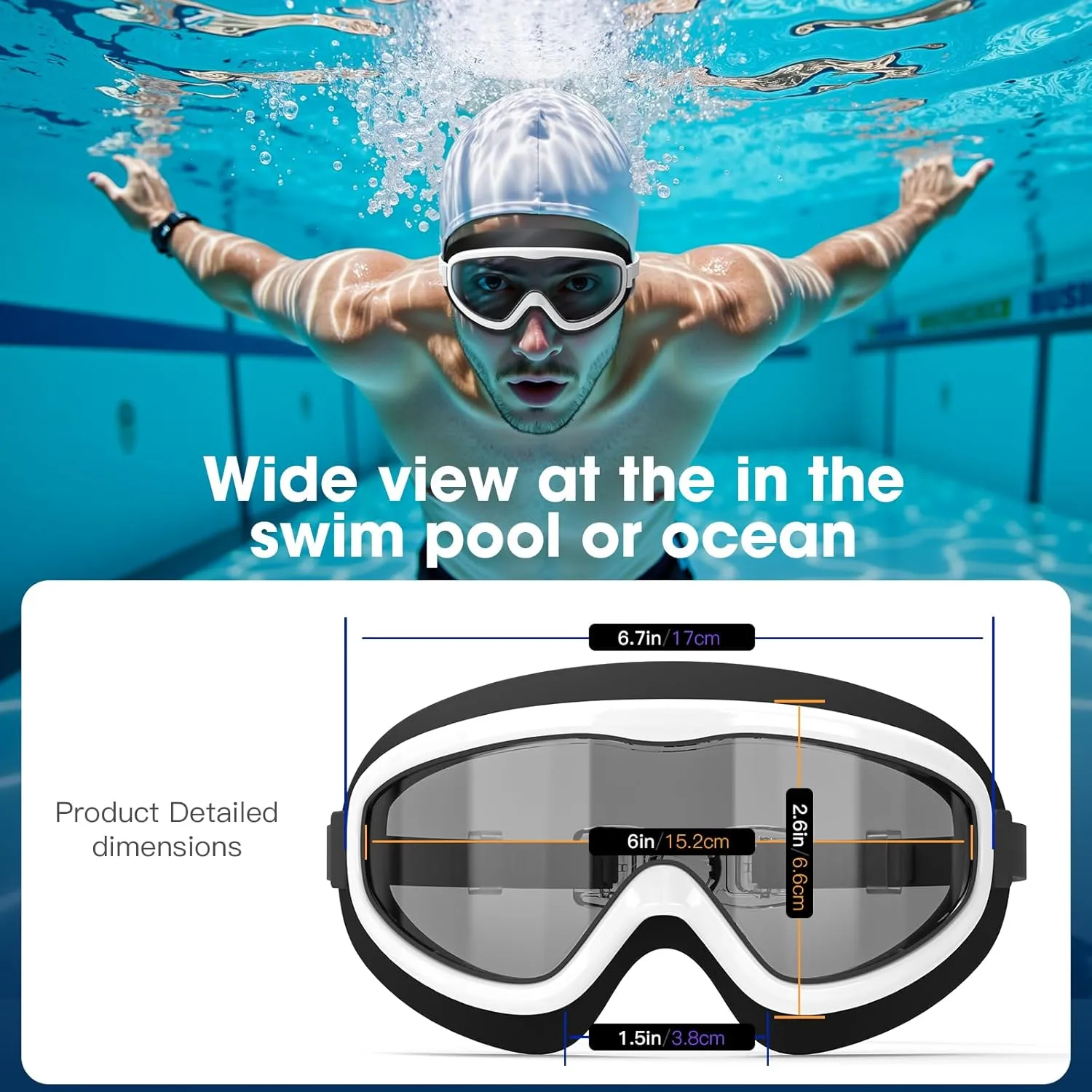Swim Goggles, Adult 2 Pack-Wide View Swimming Goggles for Men Women Youth Teens, UV Protection Swim Goggles