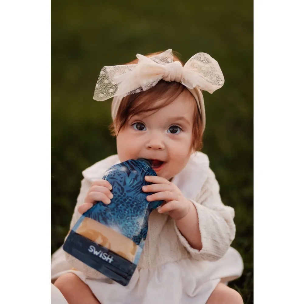 Swish Reusable Food Pouches 140ml Blue Animal Print - 2 Pack