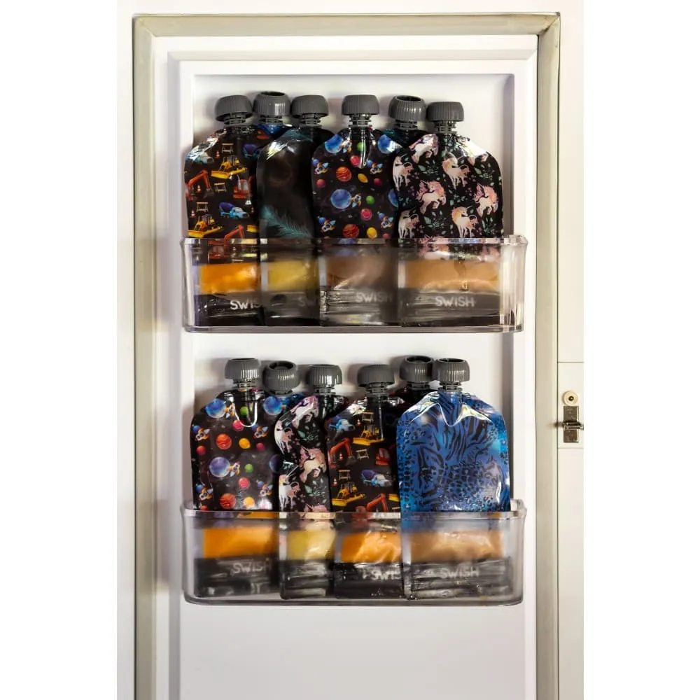 Swish Reusable Food Pouches 140ml Blue Animal Print - 2 Pack