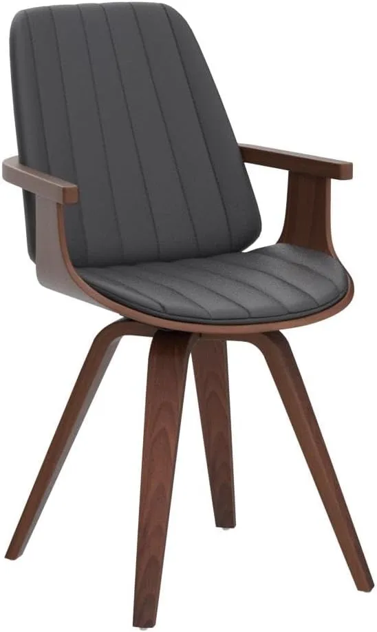 Swivel Dining Chairs, Set of 2 Kitchen Swivel Chairs with Walnut Craftsmanship, Upholstered Faux Leather, Wooden Arms and Legs, Walnut Dining Chairs for Kitchen/Living Room (Black, Swiv)