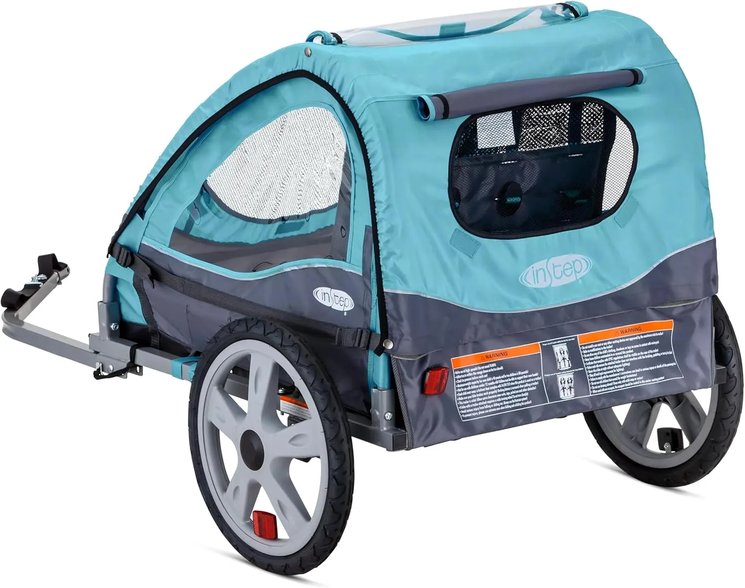 Sync and Take 2 Bike Trailer for Kids, Single and Double Seat Options, 5-Point Harness, Folding Frame, Quick Release Wheels, Easy Storage, With Bug Screen & Weather Shield, Bike Attachment